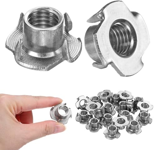 M METERXITY 20er Pack M12x13mm T-Nut Edelstahl 4-Zacken T-Nut Gewindeeinsatz Für Holz/Klettergriffe/Möbel Korrosionsbeständige Befestigungselemente