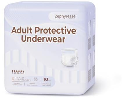 Zephyrease Inkontinenz Pants für Damen und Herren, 360° Maximaler Auslaufschutz, Geruchskontrolle, Parfüm- und Latexfrei, Hohe Saugfähigkeit bei Blasenschwäche, Größe Large, 10 Stück