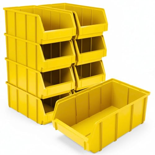 RODOPI 9er Set Stapelboxen, Größe XL | Sichtlagerkästen 489x304x185mm | Robuste Lagerboxen für Werkstatt, Garage, Keller | Aufbewahrung für großes Werkzeug & schwere Teile | Gelb
