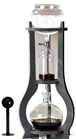 Cafetera fría con soporte de madera, juego de cafetera de goteo de hielo de vidrio, resistente al calor, filtro denso, 100 papeles de filtro, cuchara para servir