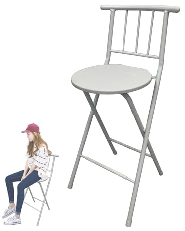 Sgabello da bar pieghevole da 66 cm, portatile e confortevole, con schienale, non necessita di montaggio, altezza 76,2 cm, con poggiapiedi, ideale per cucina, sala da pranzo e uso all'aperto (bianco)