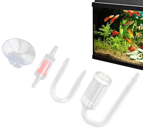Aquarium Cõ2 Diffusor - 4-teiliges Glas-Cõ2-Set mit U-Rohr, Rückschlagventil und Saugnapf | Effizientes Sprudel-System für bepflanzte Aquarien | mit gesunden Wasserpflanzen- und Fischwachstum
