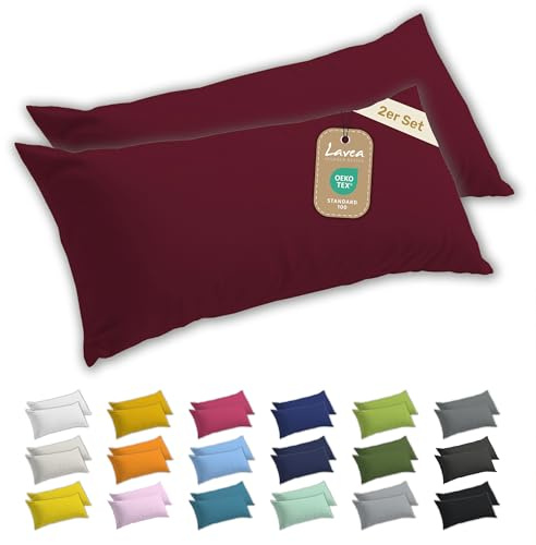 Lavea® 2er Set Seitenschläferkissen-Bezug 40x145 - Bordeaux | 100% Baumwolle Jersey – Weiche Kissenhülle & Kopfkissenbezüge, OEKO-TEX® Standard