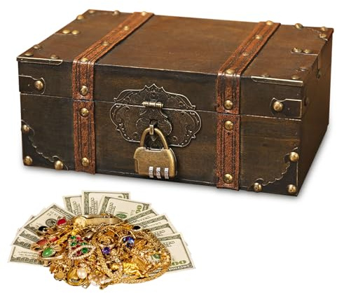 Spetsbst Schatztruhe aus Holz, Schatzkiste Aufbewahrung mit Schloss, Holztruhe Kinder Schatztruhe Groß für Aufbewahrung Kindergeburtstag Geschenke Dekoration