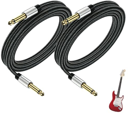 ZhouLinMou TS Instrument Cables, Guitar Cables, 1/4 Inch Braided Lead Jack Cord, 6.35mm to 6.35mm Guitars Amp Cable for Guitars, Bass, Keyboards, Amplifiers, Mixers, Microphones (Black, 78.74in)