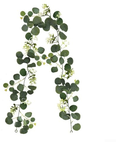 FACAIIO Guirnalda de eucalipto artificial, hiedra de imitación realista para decoración de bodas, 175-180 cm de largo, follaje de plástico verde para eventos de fiesta en casa