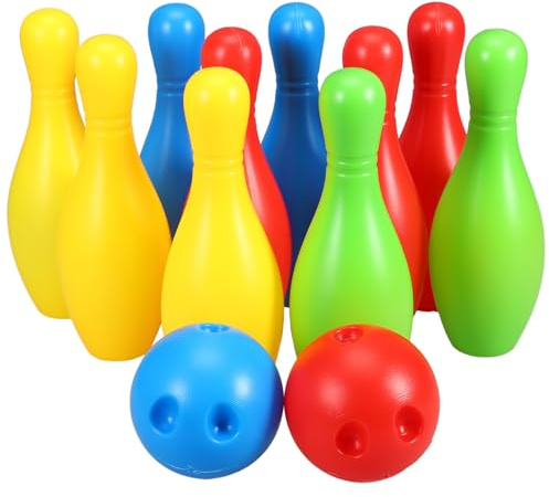 FIXOSHEE Jeu de Bowling pour Garçon et Filles 17 Cm en Plastique PE, 10 Quilles et 2 Boules, Jeu Sportif D’intérieur et Plein Air, Éducatif pour Motricité et Activité Physique