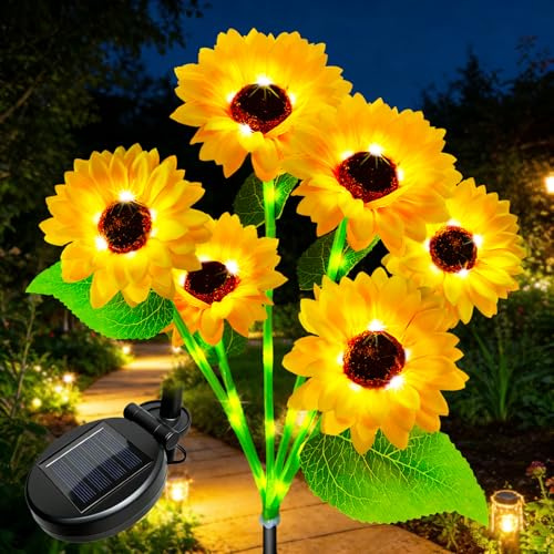TOTHDATE 1PCS Solar Sonnenblumen Steckleuchte, 55 LEDs, Warmweißes Licht, Solar Wegbeleuchtung Sonnenblumenlampen IP44 Wasserdicht für Garten Weg Terrasse Dekoration