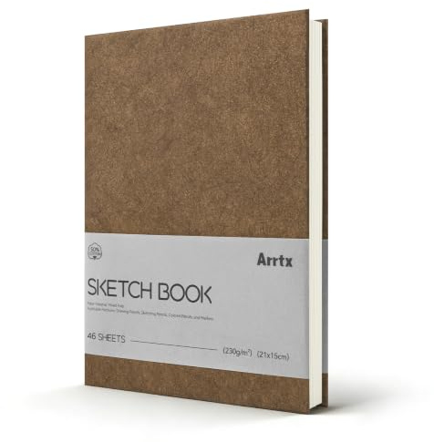 Arrtx Premium-Skizzenbuch, A5, 120 Seiten, 230 g/m², 50% Baumwolle, säurefreies Papier, Hardcover-Kunst-Skizzenbuch, 21,6 x 15,9 cm dicker Zeichenblock für Aquarell, Tinte, Bleistift