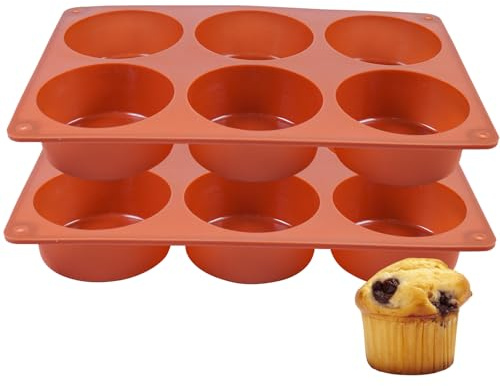 Joyeee Moldes de silicona para hornear magdalenas, 2 moldes grandes de silicona para hornear cupcakes de silicona, 6 moldes de silicona de tamaño regular antiadherentes, antiadherentes, simplemente