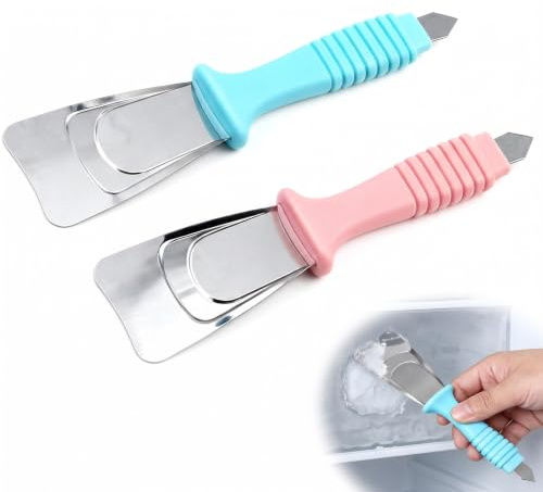 KOHVAN 2 Pezzi Sbrinatore Freezer Rapido, Paletta Ghiaccio in Acciaio Inox per Frigorifero, Raschietto per Ghiaccio Multiuso, Accessori Frigorifero per Pulizia Ghiaccio, Paletta per Ghiaccio