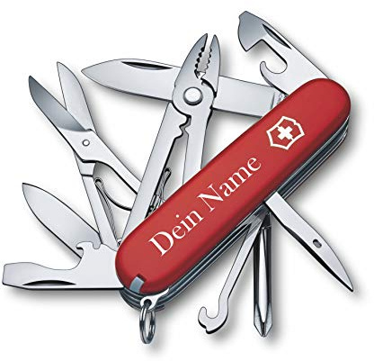 Taschenmesser DELUXE TINKER mit Wunsch Druck auf der Schale I Geschenk für Männer Frauen I zum Geburtstag I Schweizer Taschenmesser personalisiert mit 17 Funktionen 1.4723