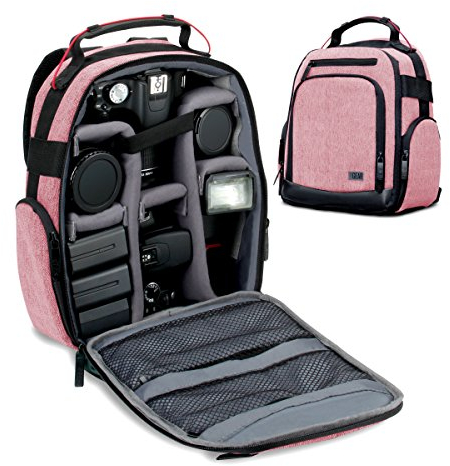 USA Gear Zaino Fotografico Borsa Fotografica con Divisori Accessori Personalizzabili, Conservazione per Obiettivo e Altri Accessory, Supporto Posteriore Confortevole, Custodia per Reflex - Rosa