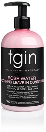 tgin Rose Water Smoothing Leave In Conditioner – Lightweight Moisture Hair Conditioner for Curly, Coily & Wavy locks – Curly Hair Products Hydrates that Detangles & Defines Without Buildup – 13 Oz