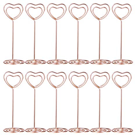 Toddmomy 12 Pcs Heart Photo Holder Place Holders Table Number Stands Picture Holder for Wedding Party Sign Food Cards Label,Rose Gold