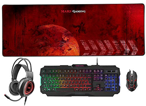 Mars Gaming MCPRGB2FR, Combo Gaming Tastiera, Mouse, XXL Mousepad & Headset, Lingua Francese