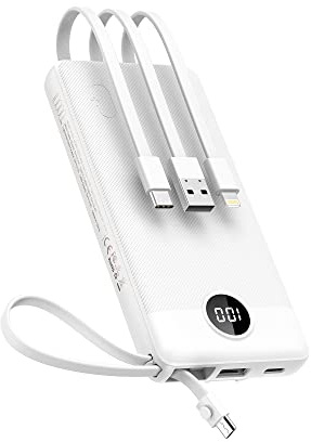 Powerbank 10000mAh Power Bank mit Kabel VEEKTOMX USB C Powerbank Externe Handyakkus mit 5 Ausgängen LED Display Externer Akku Kompatibel mit iPhone/Samsung Galaxy/Xiaomi/Huawei/iPad usw.
