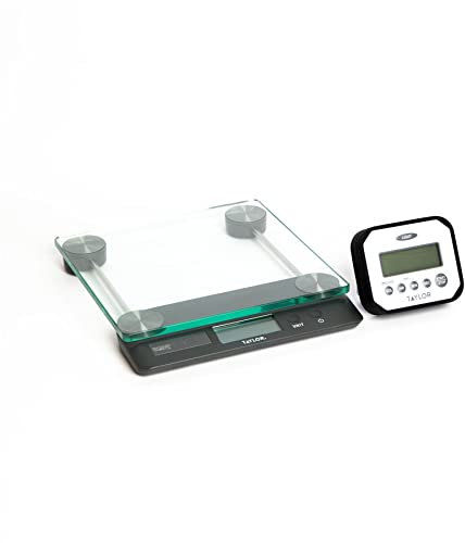 Taylor Pro Touchless TARE Digital Dual 14.4Kg Kitchen Scale and Splash 'N' Drop Digital Timer Set
