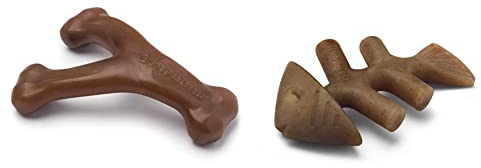 Benebone Wishbone Durable Dog Chew Toy for Aggressive Chewers, Real Peanut, Made in USA, Small & Fishbone Durable Dog Chew Toy for Aggressive Chewers, Real Fish, Made in USA, Small