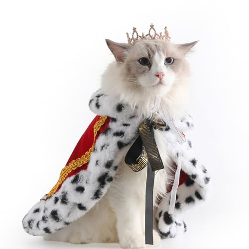 Lovelyshop Pet Serial Majestic Cane/Gatto Costume Collezione con Mantello di Velluto Lux e Corona di Perle d'Oro Set per Halloween, Re Regina principe e principessa cosplay-S