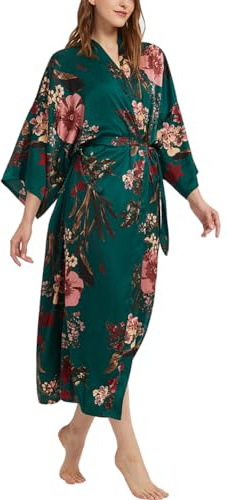 Getitsoon Women's Kimono Robe Long Dressing Gown Satin Cardigan Printed Robes Bridesmaid Bridal