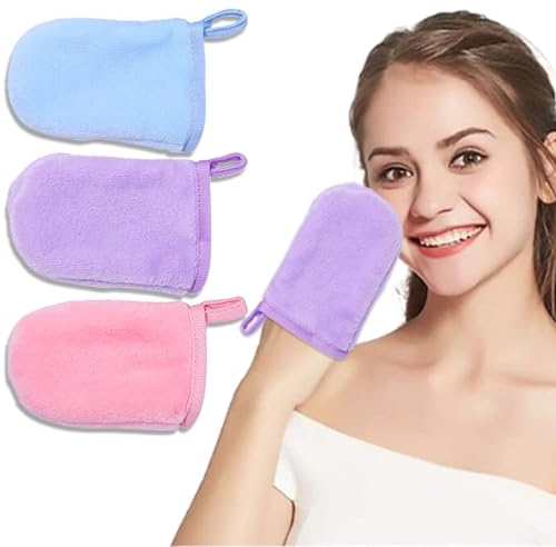 EOUIAV 3 Pezzi Guanti detrucco Viso Lavabile in Microfibra, in Microfibra di Pile, Guanto detergente per la cura del viso riutilizzabili