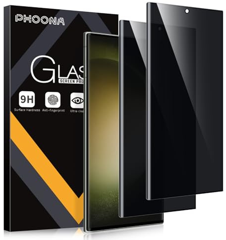 Phoona Sichtschutz Schutzfolie für Samsung Galaxy S23 Ultra 5G, 2 Stück Anti Spy Displayschutzfolie, Privatsphäre Sichtschutzfolie 9H Härte Gehärtetes Glas Blasenfrei Privacy Folie