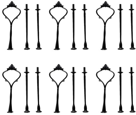 Xafrstyu 6-pack våningsstänger, våningssänger, metallstänger mitthålsutstick, 2 till 3 våningar för bröllopstårta, tårtställ (svart)