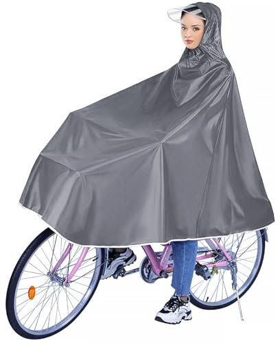 Impermeable Ciclismo Capas, Bicicleta Eléctrica Impermeable Poncho, Unisex Poncho Bicicleta, Reflectante Ligero Reutilizable Poncho, Portátil Ligero Lluvia para Bicicletas Eléctricas MTB, gris, 4XL
