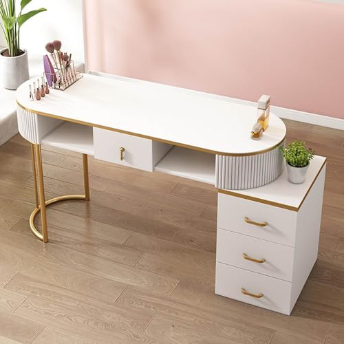Table de Manucure Pour Artiste，poste de Travail Professionnel Moderne Pour La Beauté Des Ongles Bureau de Manucure en Bois Pour Salon de Beauté Avec Tiroirs Et Armoire de Rangement À 3 Niveaux