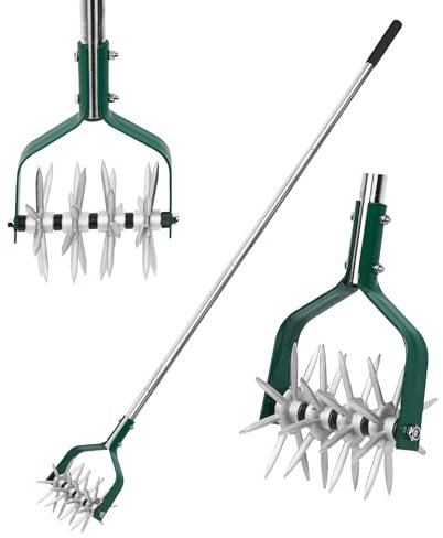 Rotary Cultivator Tool，Garden Hand Tillers with Adjustable Handles，Durable and lightweight Suitable for repair the lawn, grass seedsowing, soil loosening and soil aeration, Versatile garden tool