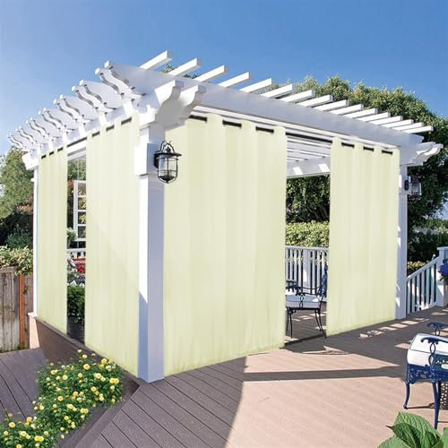 Durchsichtige Outdoor-Vorhänge für Terrasse, wasserdicht, 2 Paneele für Privatsphäre und Lichtfilterung, Ösen oben und Stangentasche, Voile-Vorhang für Veranda, Pergola, Cabana, Beige, 132 x 274 cm (B