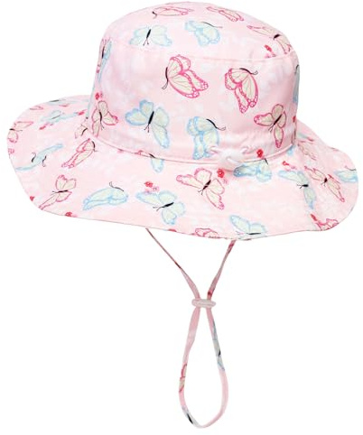 Bebe Sombrero Sol Gorro Verano Proteccion UPF 50 Gorro Pescador Playa con Correa Ajustable para Niña Niños 2-5 Años, Mariposa