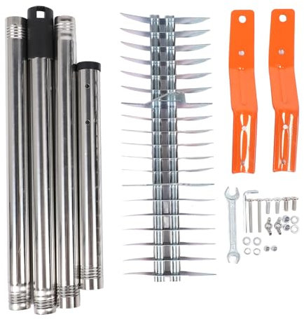 Rake de Paja de Yomiyuyry, rastrillo de Acero Resistente para céspedes, 19 Dientes curvos, Ajustable, rastrillo para Hojas, rastrillo de césped Artificial, 14.7 Ancho (4 Secciones)