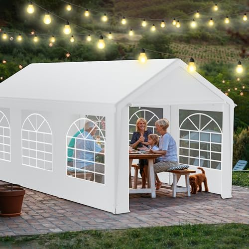 Aufun Partyzelt 3x6m Weiß, Wasserdicht & UV-beständig | 6 Abnehmbaren Seitenwänden mit Fenstern, Schnellaufbau Pavillon für Garten, Hochzeit, Festival & Grillparty