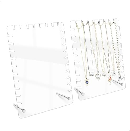 xyuayamz 2 Pezzi Porta Collane, Portacollane Espositore, Porta Collana da Tavolo, Portagioie Verticale per Collane Organizer e la Presentazione, Acrilico, Trasparente