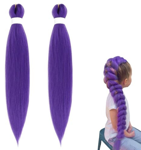 2 Stück Lila Haare Zum Einflechten | Kunsthaar Zum Einflechten 86cm | Pre Stretched Braiding Haare | LilaKunsthaar für die Bühnen-Halloween-Party
