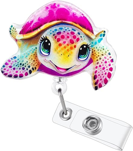 Utdragbar ID-korthållare, sjuksköterske-ID-korthållare, märke med Söt Design, Märkehållare med Clip för Sjuksköterskor, Läkare, Volontärer (Lila Sköldpadda)