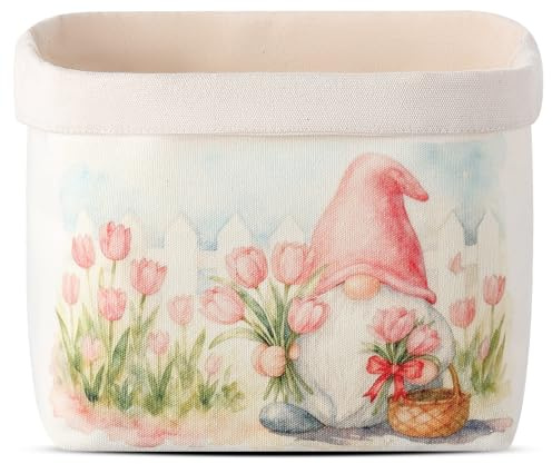Sinmoe Frühling Brotkorb Stoff Osterkorb Frühlingsfest Tischdeko Osternester zum Befüllen Wichtel Brötchenbeutel Blumen Tulpenmuster Brottasche Aufbewahrung Korb Küche Geschenktüten