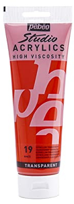 Pébéo - Acrylic Fine Studio Acrylics - Acrylfarbe für Künstler - Farbe für Profis und Anfänger - Leuchtende und pigmentierte Farbe - Zinnoberrot Transparent - 250 ml