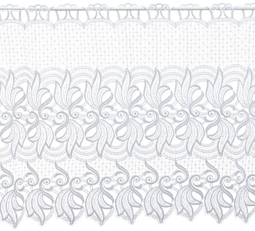 Plauener Spitze by Modespitze, Store Bistro Gardine Scheibengardine mit Stangendurchzug, hochwertige Stickerei, Höhe 60 cm, Breite 96 cm, Weiß | Hochwertige Stickerei-Spitze, Made in Germany, No. 68378, by Modespitze