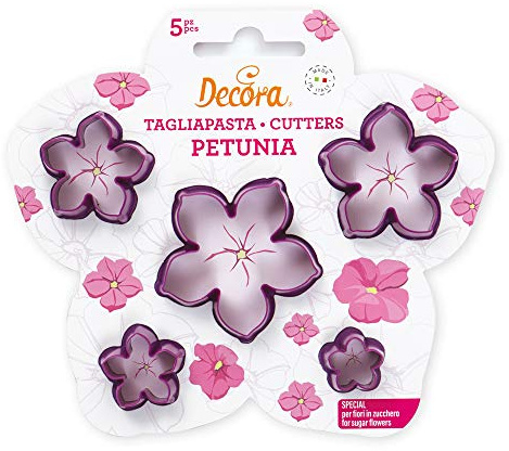 Decora 0803026 Kit 5 Tagliapasta Petunia, In Plastica, Il Kit Ideale per Creare Decorazioni in Pasta di Zucchero o di Gomma, Made in Italy, Design originale. Confezione da 5 pezzi.