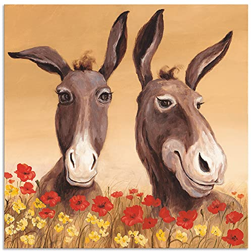ARTland Wanddeko Wandbild Alu Verbundplatte für Innen & Outdoor Bild 50 x 50 cm Tiere Haustiere Esel Malerei Creme Esel A1SD