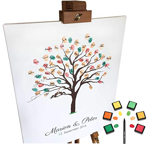 KATINGA Personalisierte Leinwand für Fingerabdrücke - Verschiedene Motive & Größen (Herbstbaum, 40x50cm)