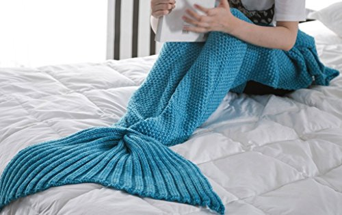 Floravogue Queue de sirène Couverture au crochet et sirène Couverture pour adulte, Super Doux toutes les saisons de couchage couvertures, 180,3 x 80 cm, Coton, bleu, Adults(71x31.5)