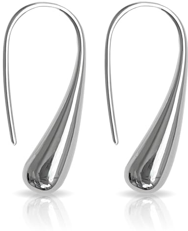 Classic Elongated Teardrop Dangly/Dangle Drop Hook Earrings for Women Ladies Girls - 925 Sterling Silver Plated - Designer Inspired