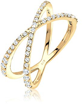 Elli Damen Echtschmuck Ring Wickelring X mit Zirkonia Kristallen in 925 Sterling Silber vergoldet