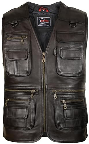 MDM Herren Lederweste, Freizeitweste, Jagdweste, Anglerweste, aus Lamm Nappa Leder (Gr. 6XL)