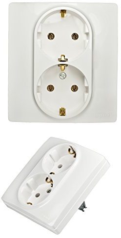 Kombi Steckdose Auf einem sokel Einsat mit 2-fach ALPINWEISS Kombi Unterputz 2-fach Steckdose Weiss