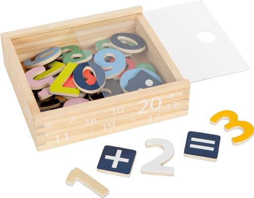 small foot Magnet Holzkiste Educate aus Holz, 40 Teile zum Rechnen und Zahlen lernen, für Kinder ab 3 Jahren, 10731, Grün, Gelb, Blau, Rosa, Rot